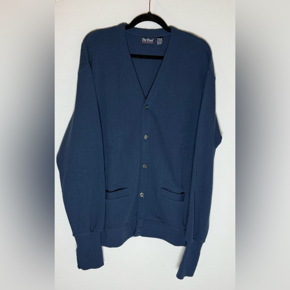Vintage Par Four Navy Knit Cardigan 90s Made in USA • Mens XL